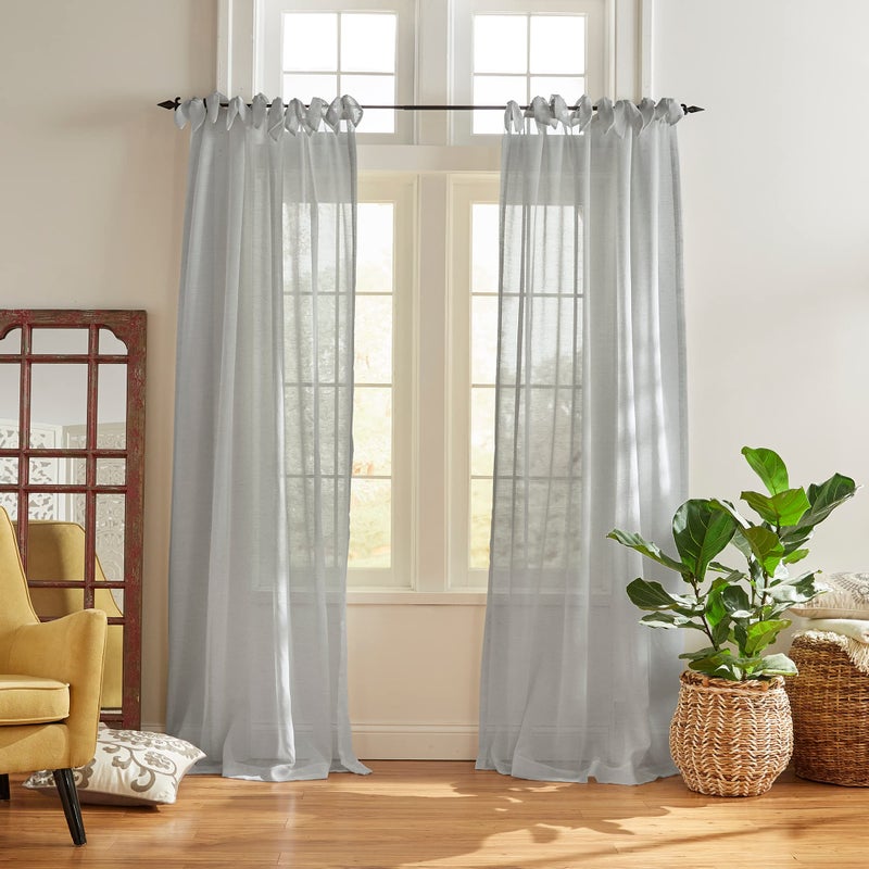 Elrene Home Fashions Vienna Sheer Tie-Top Window-Curtain Panel, 52 in x 95 in (1 Panel), Dusty Blue - Image 1